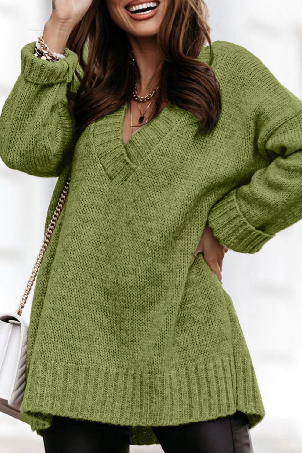 V-Neck Drop Shoulder Sweater