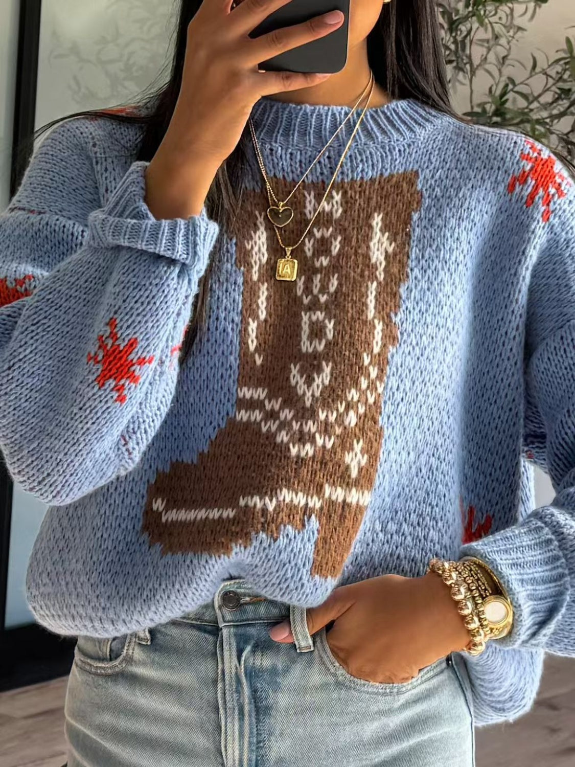 Crew Neck Dropped Shoulder Sweater
