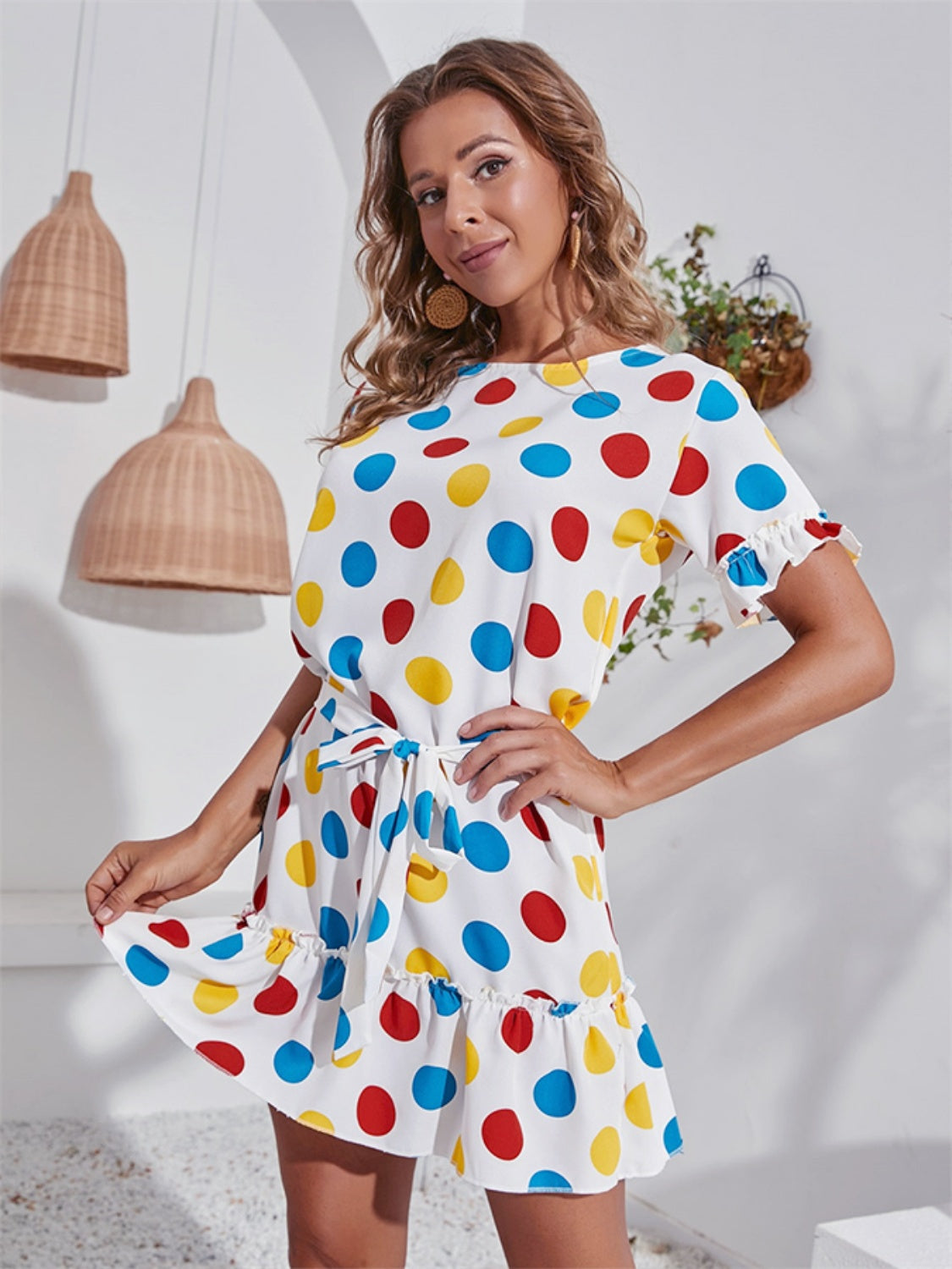 Short Sleeve Frill Mini Dress