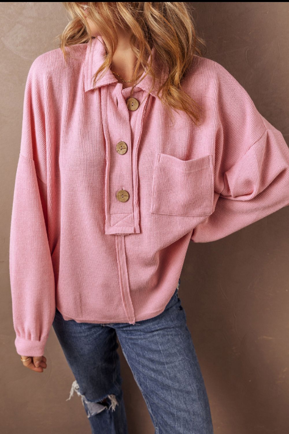 Pocketed Half Button Long Sleeve Sweatshirt - Burgeon Bizz