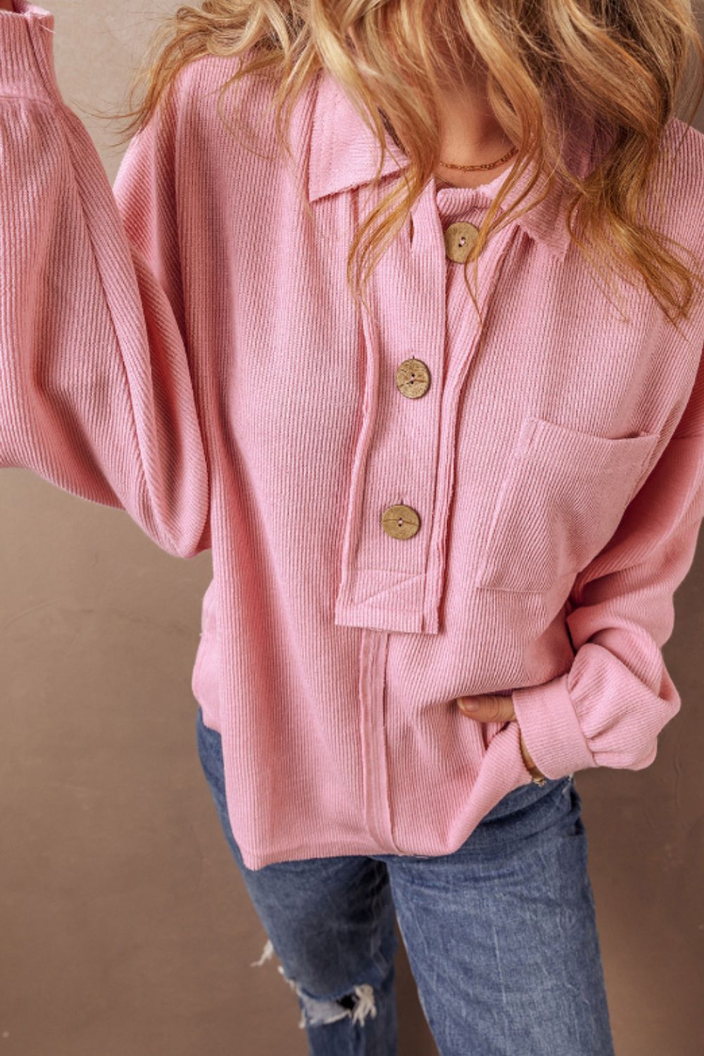 Pocketed Half Button Long Sleeve Sweatshirt - Burgeon Bizz