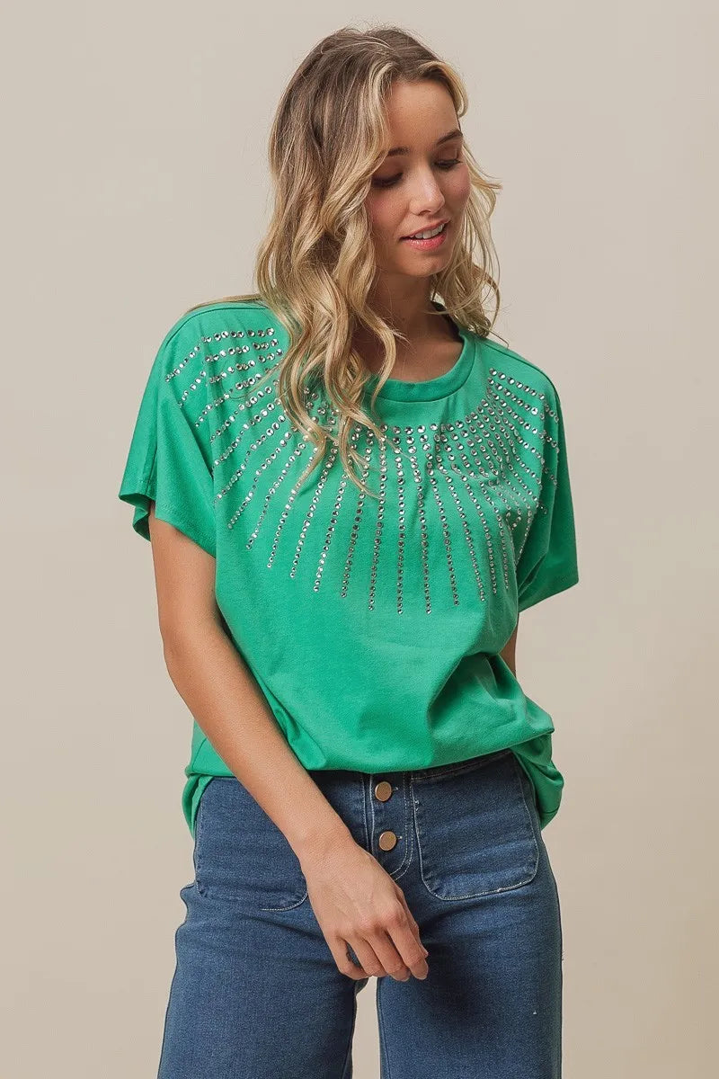 Beaded Short Sleeve Top