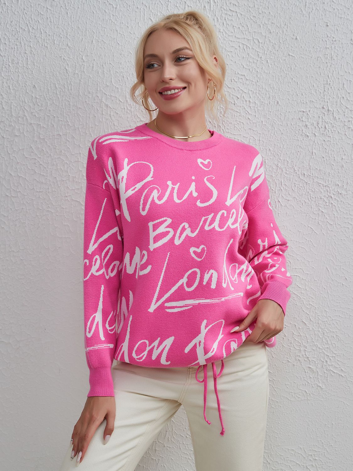 Drawstring Hem Drop Shoulder Pullover