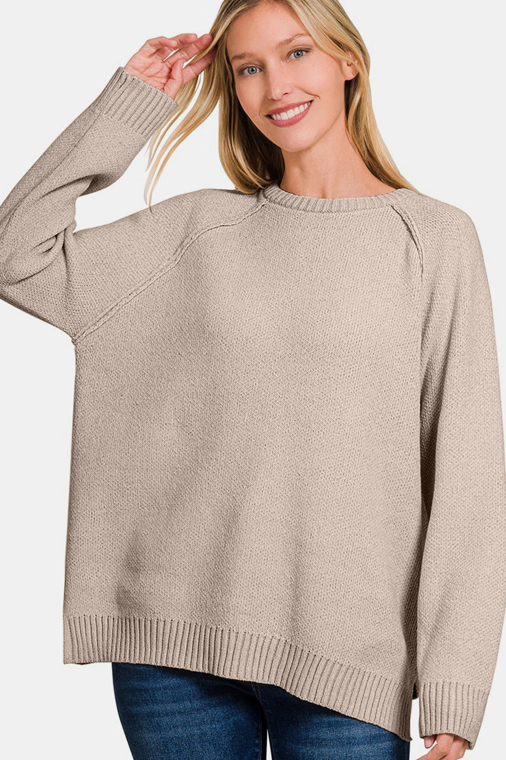 Side Slit Raglan Sleeve Sweater - Burgeon Bizz