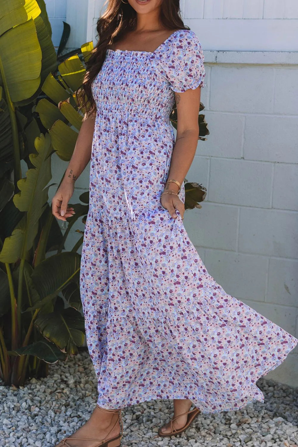 Tiered Floral Maxi Dress With Sleeves