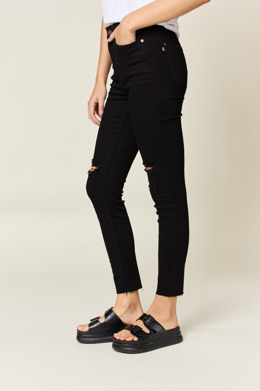 Black Distressed High Waist Skinny Jeans