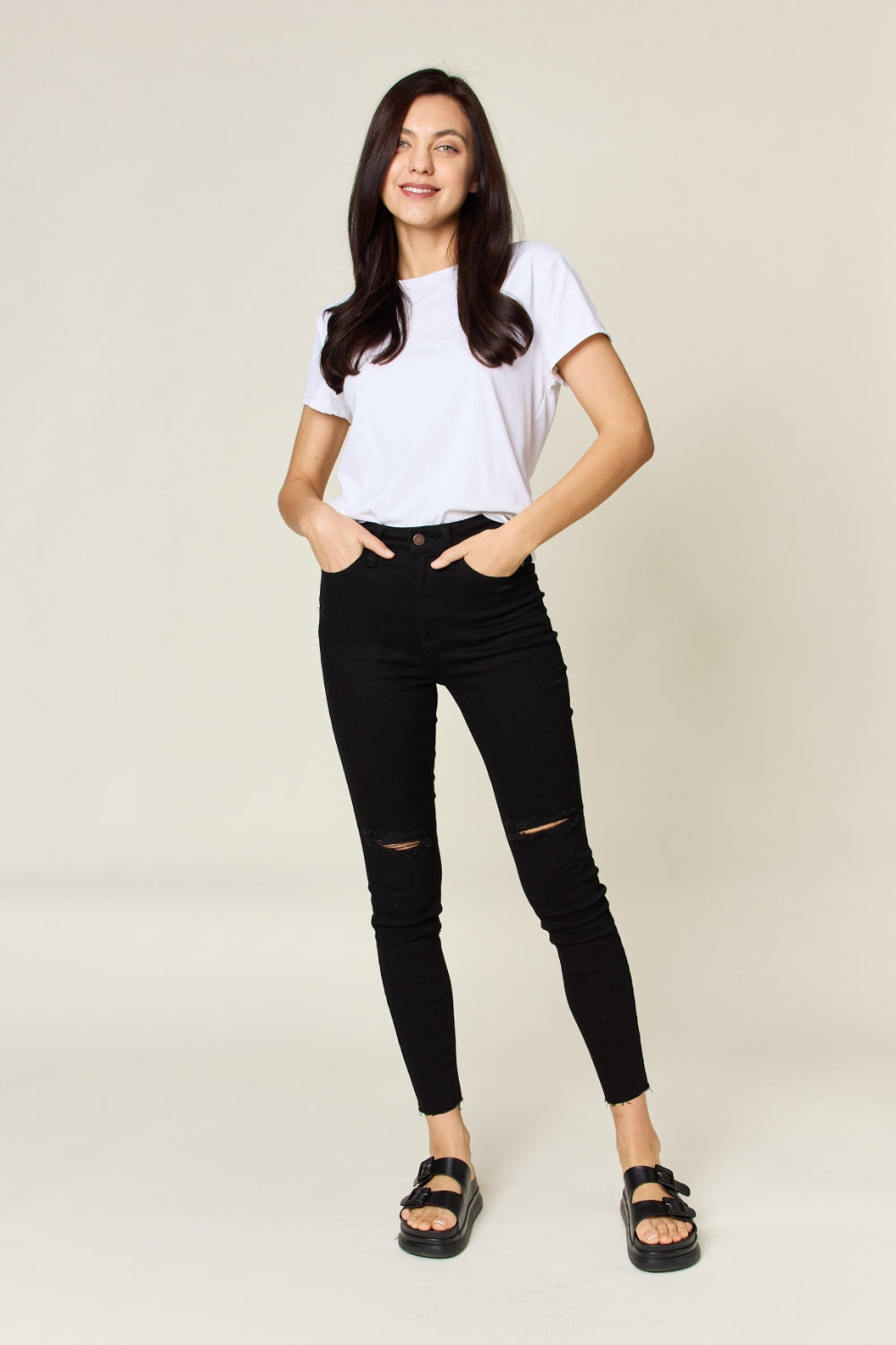 Black Distressed High Waist Skinny Jeans