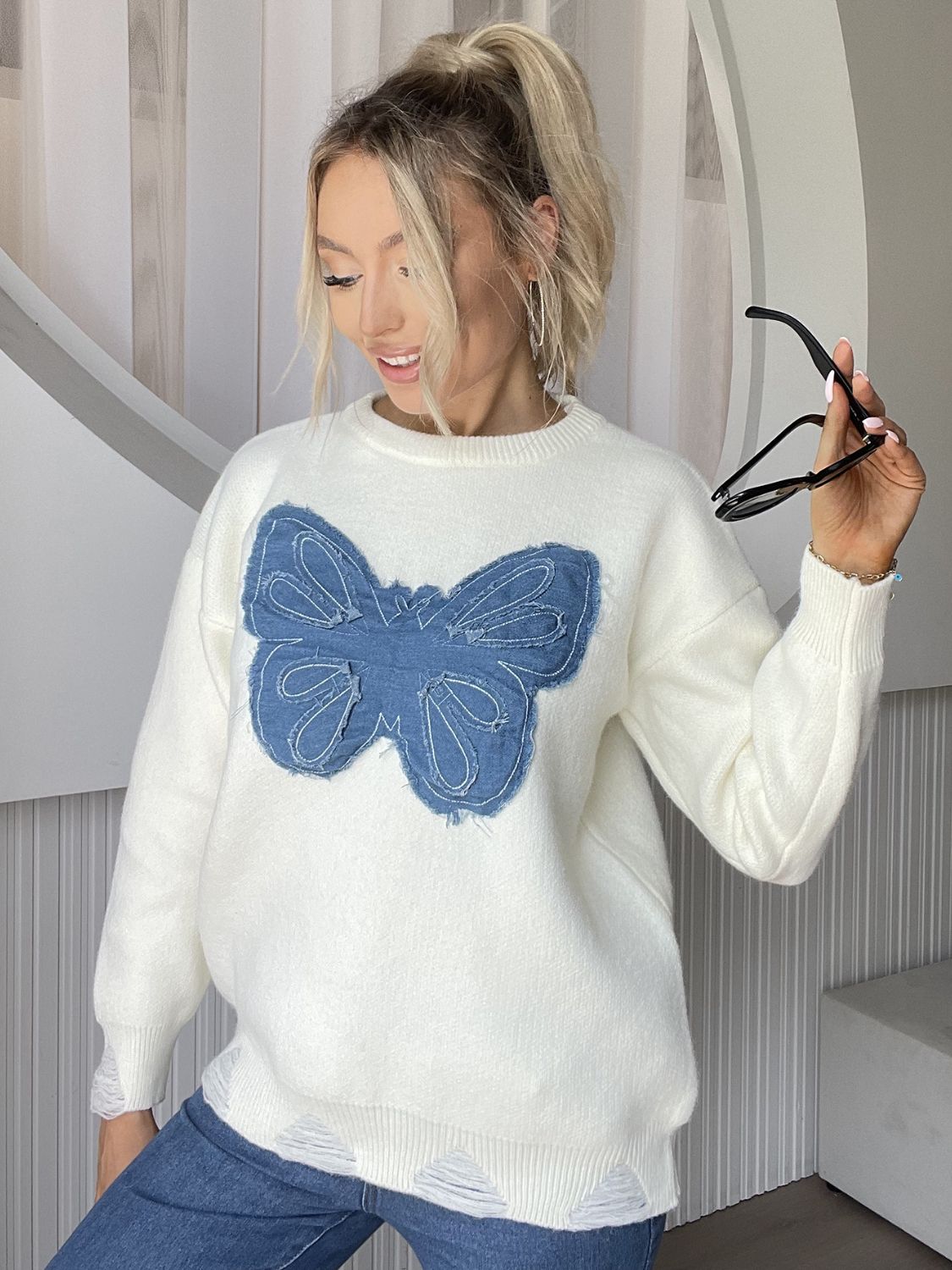 Long Sleeve Butterfly Sweater
