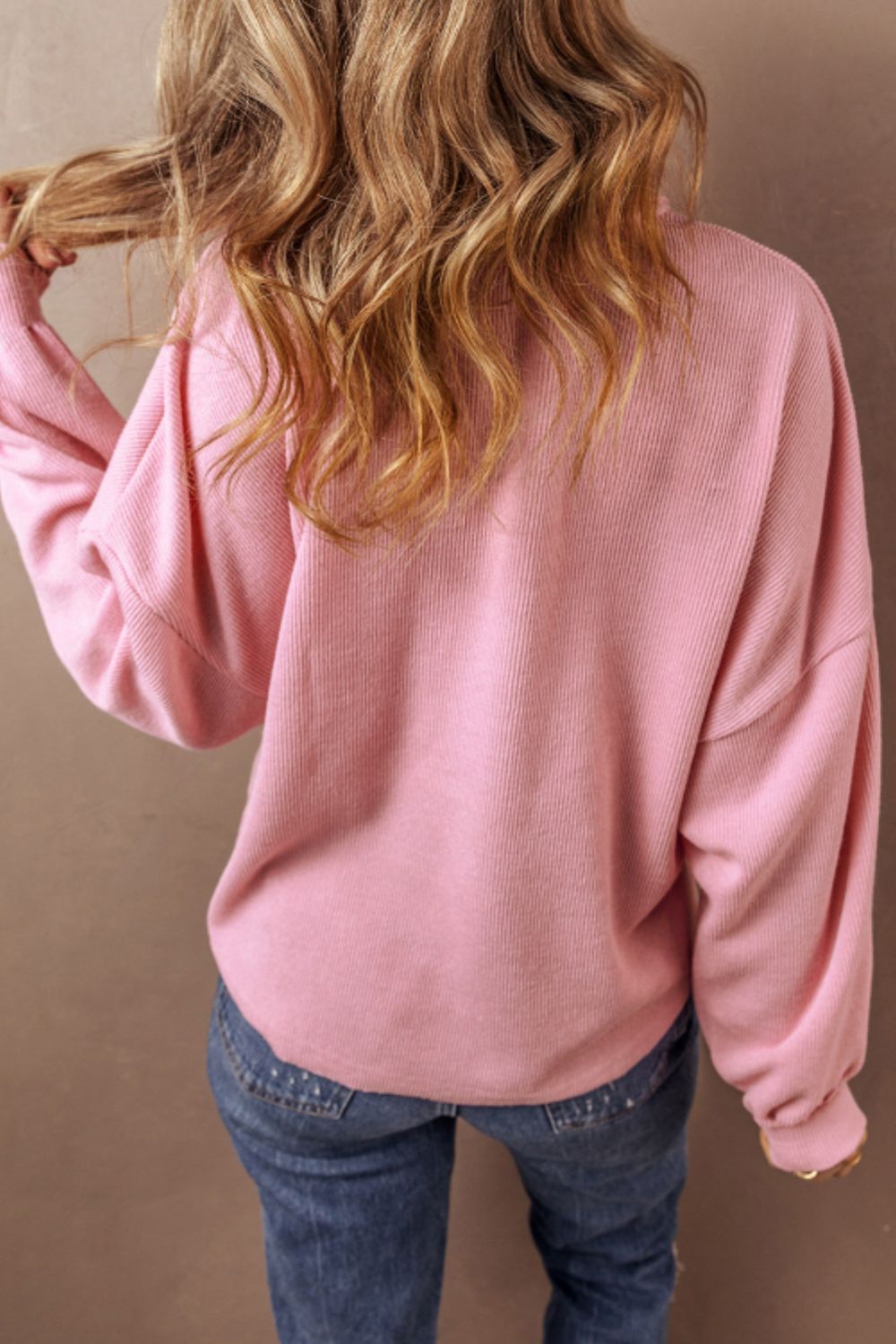 Pocketed Half Button Long Sleeve Sweatshirt - Burgeon Bizz