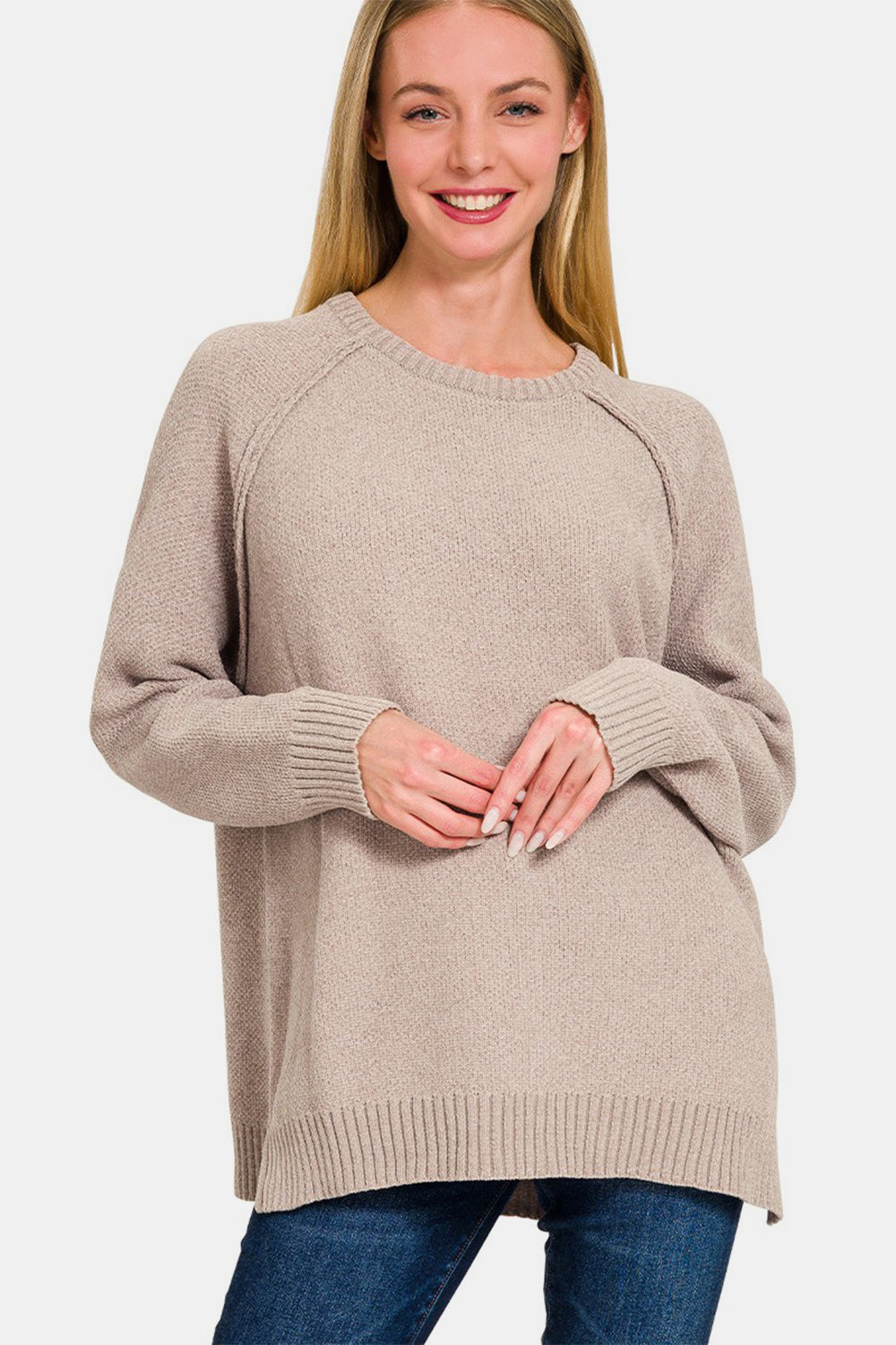 Side Slit Raglan Sleeve Sweater - Burgeon Bizz