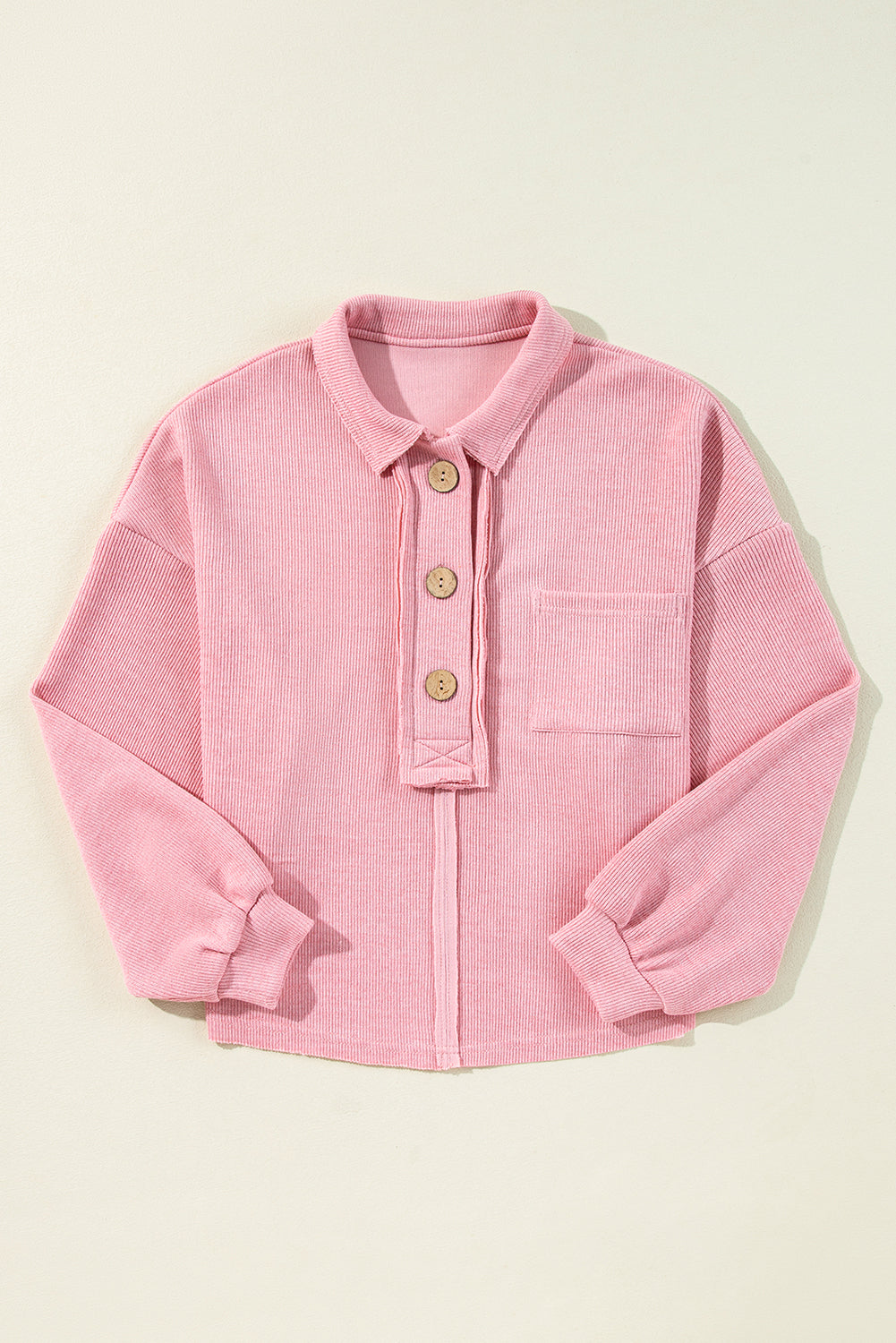 Pocketed Half Button Long Sleeve Sweatshirt - Burgeon Bizz