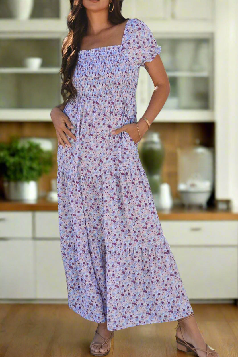 Tiered Floral Maxi Dress With Sleeves