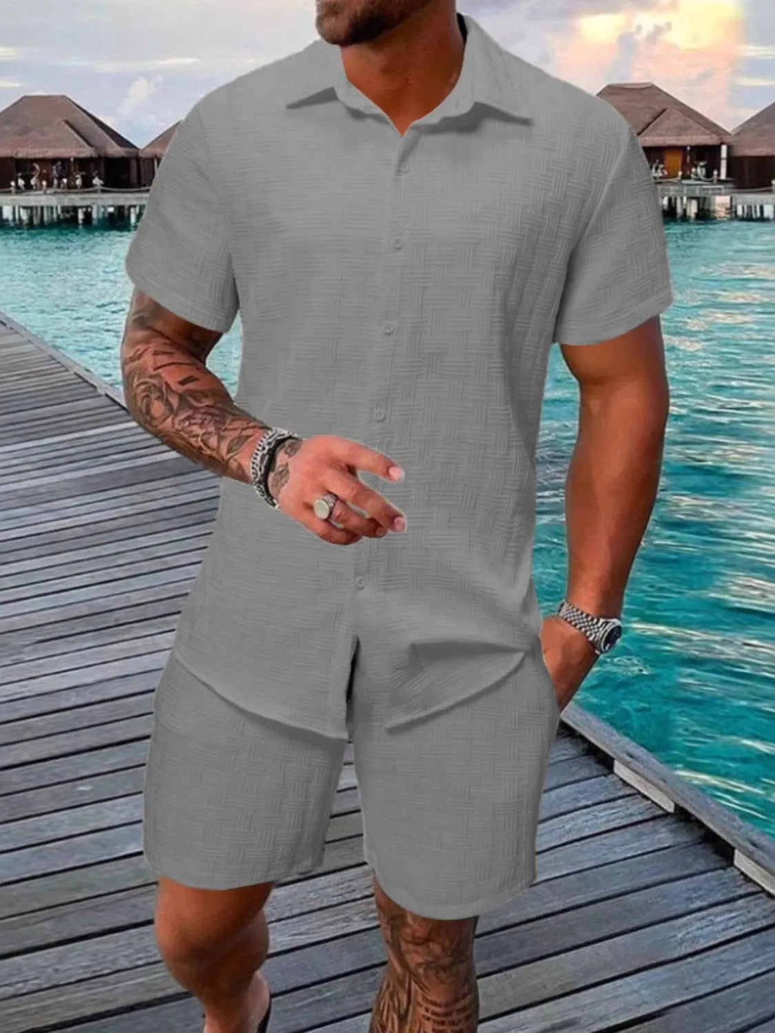 Men's Short Sleeve Shirt and Shorts Set