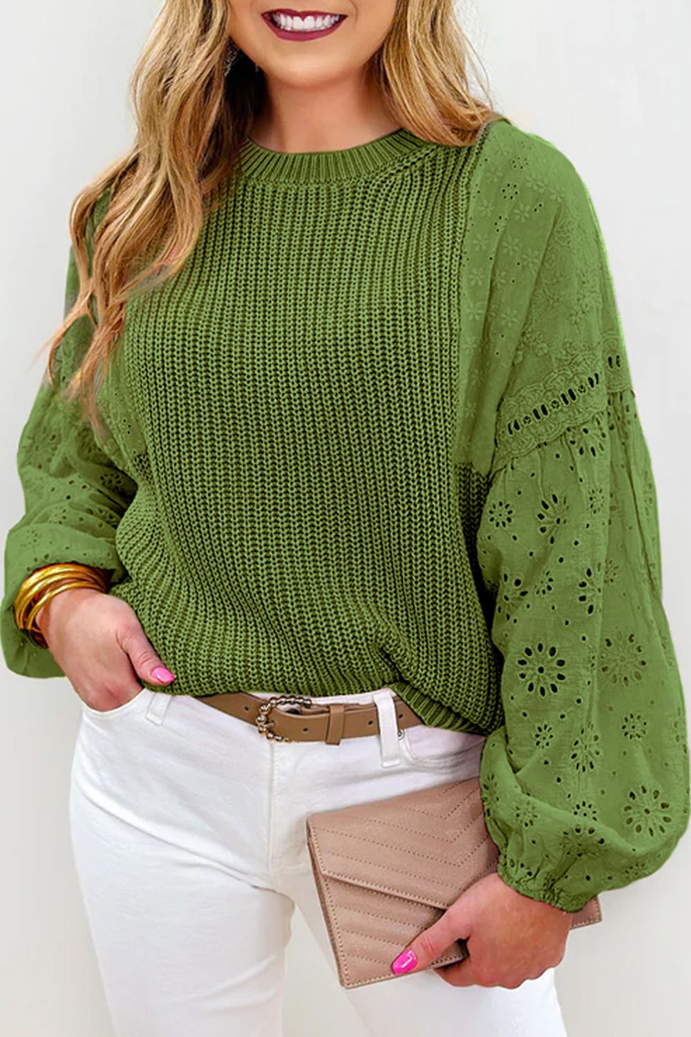 Eyelet Drop Shoulder Sweater