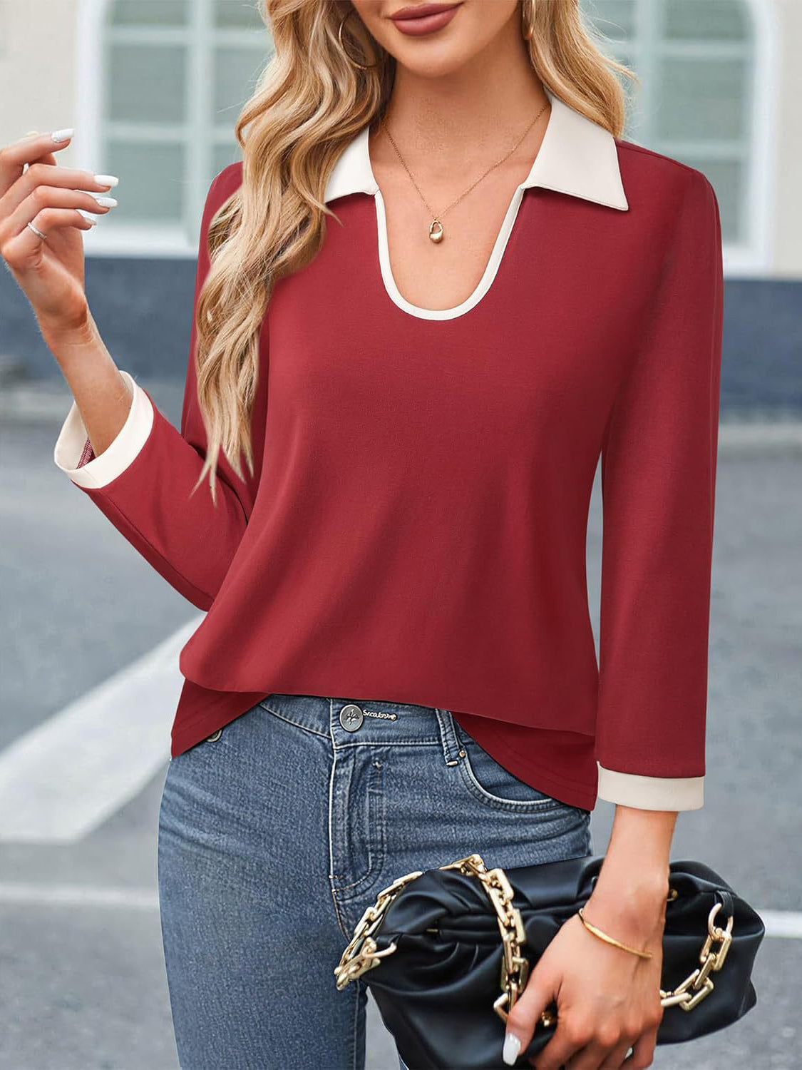 Collar Neck Long Sleeve Top