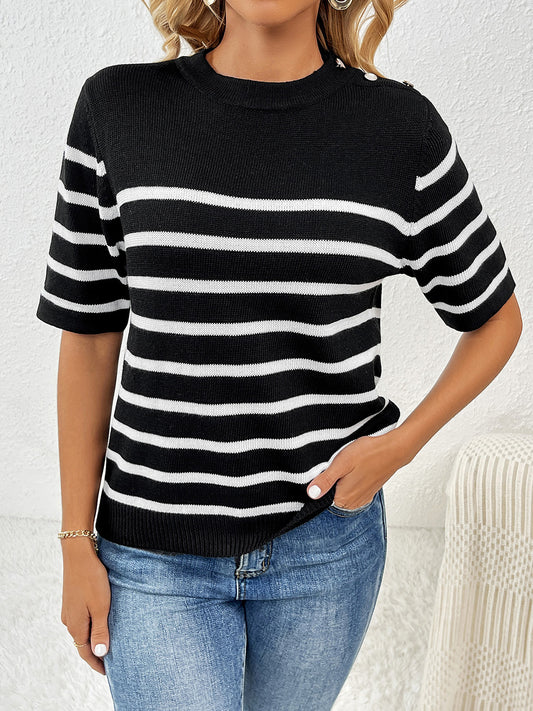 Striped Round Neck Knit Top