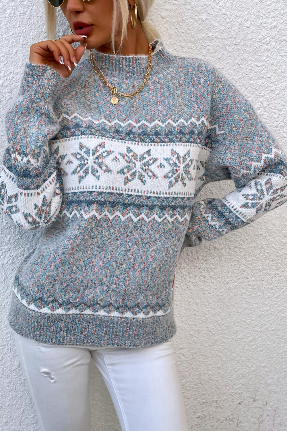 Snowflake Mock Neck Sweater