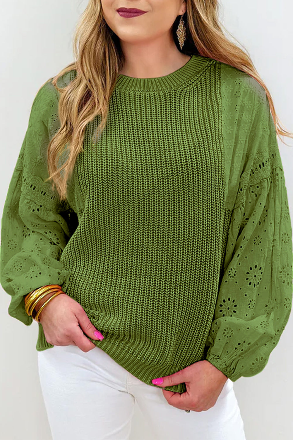 Eyelet Drop Shoulder Sweater