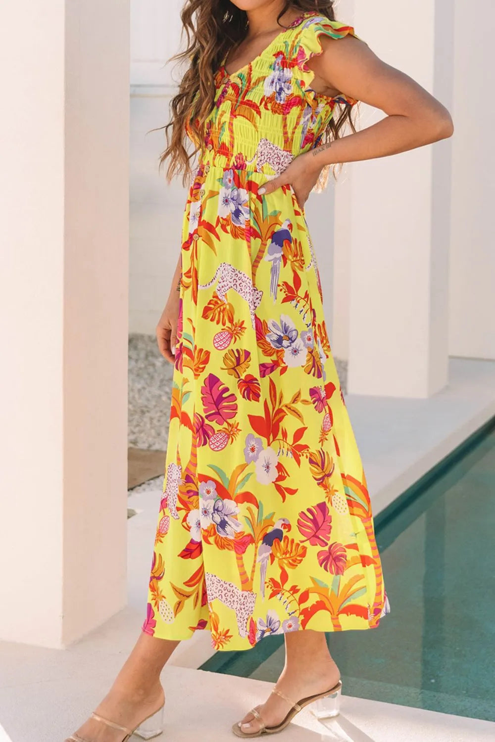Leopard Print V Neck Maxi Dress