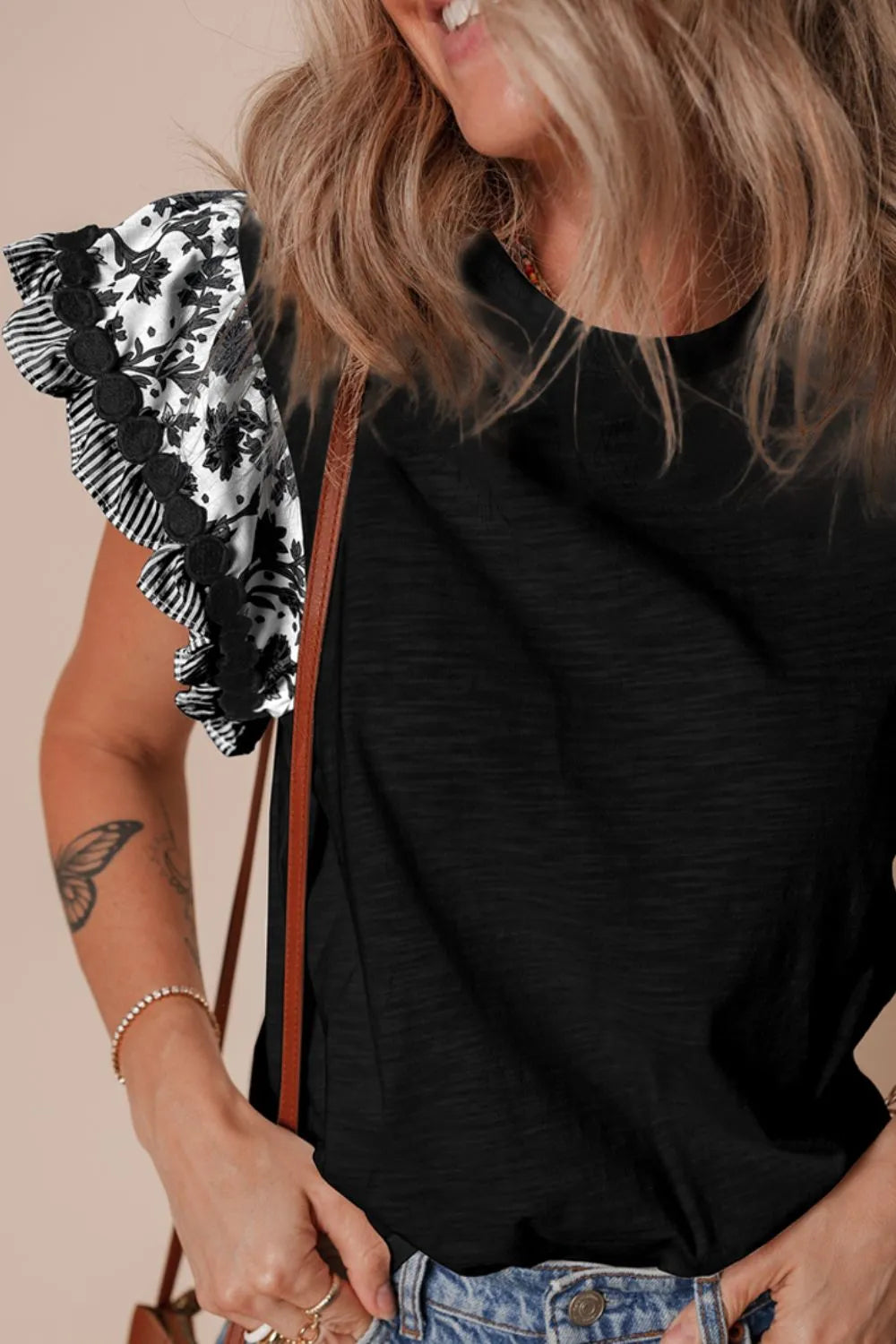 Printed Ruffled Sleeve Top