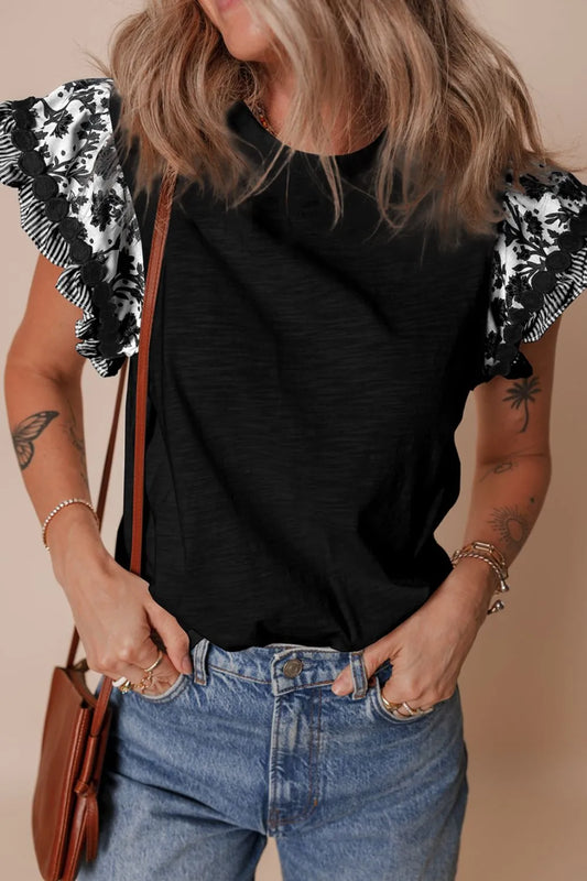 Printed Ruffled Sleeve Top