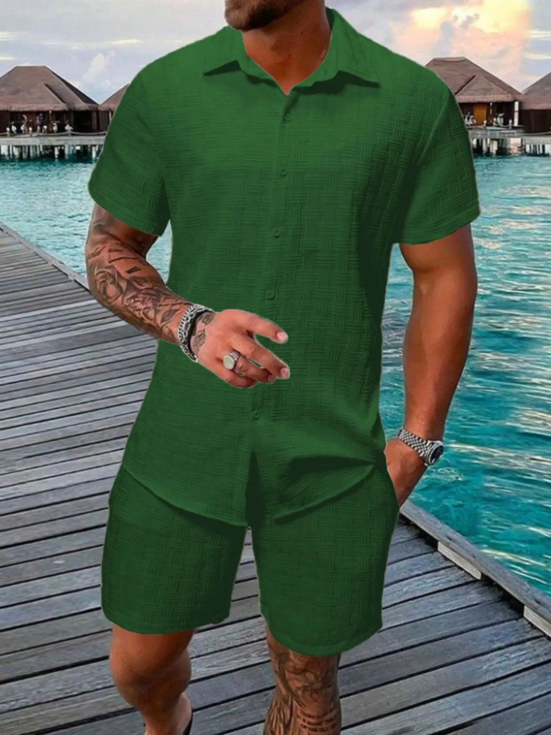 Men's Short Sleeve Shirt and Shorts Set