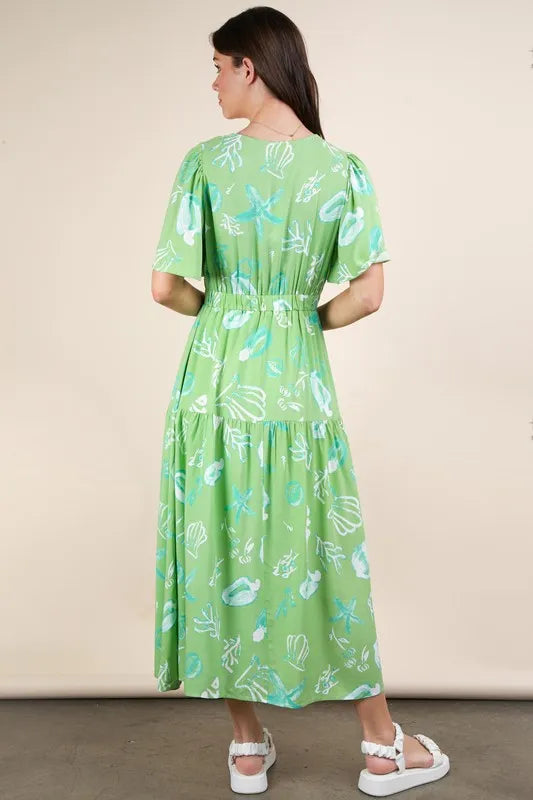 Printed V-Neck Midi Dress