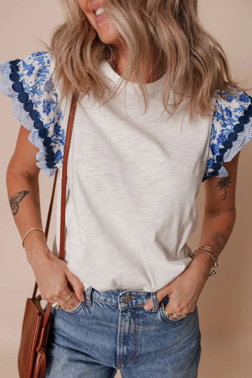 Printed Ruffled Sleeve Top