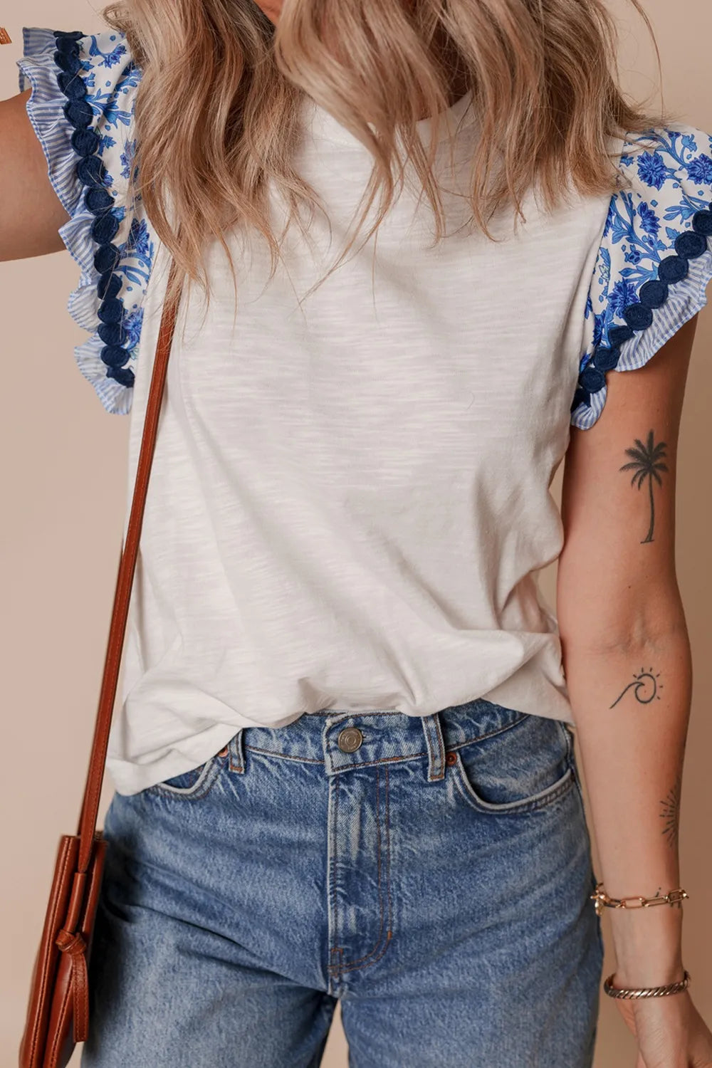 Printed Ruffled Sleeve Top