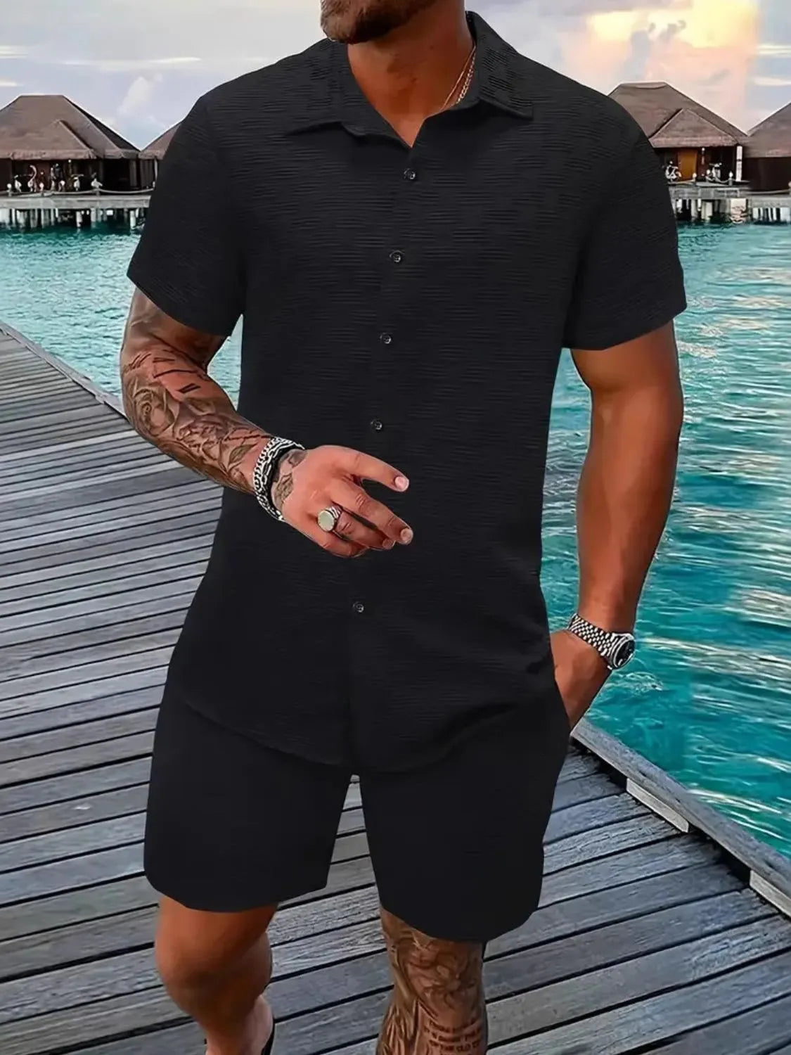 Men's Short Sleeve Shirt and Shorts Set