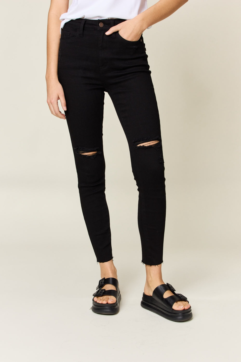 Black Distressed High Waist Skinny Jeans