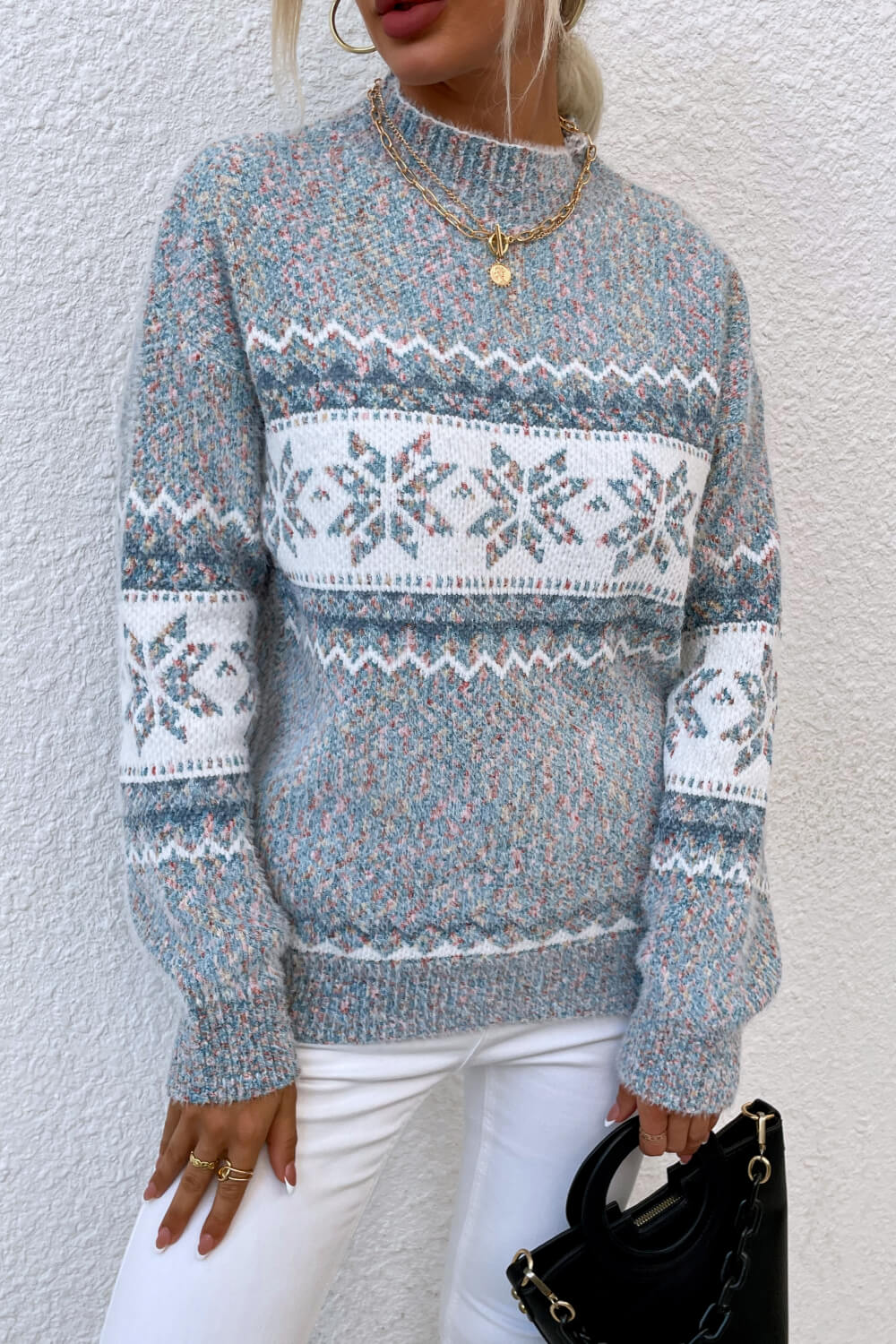 Snowflake Mock Neck Sweater