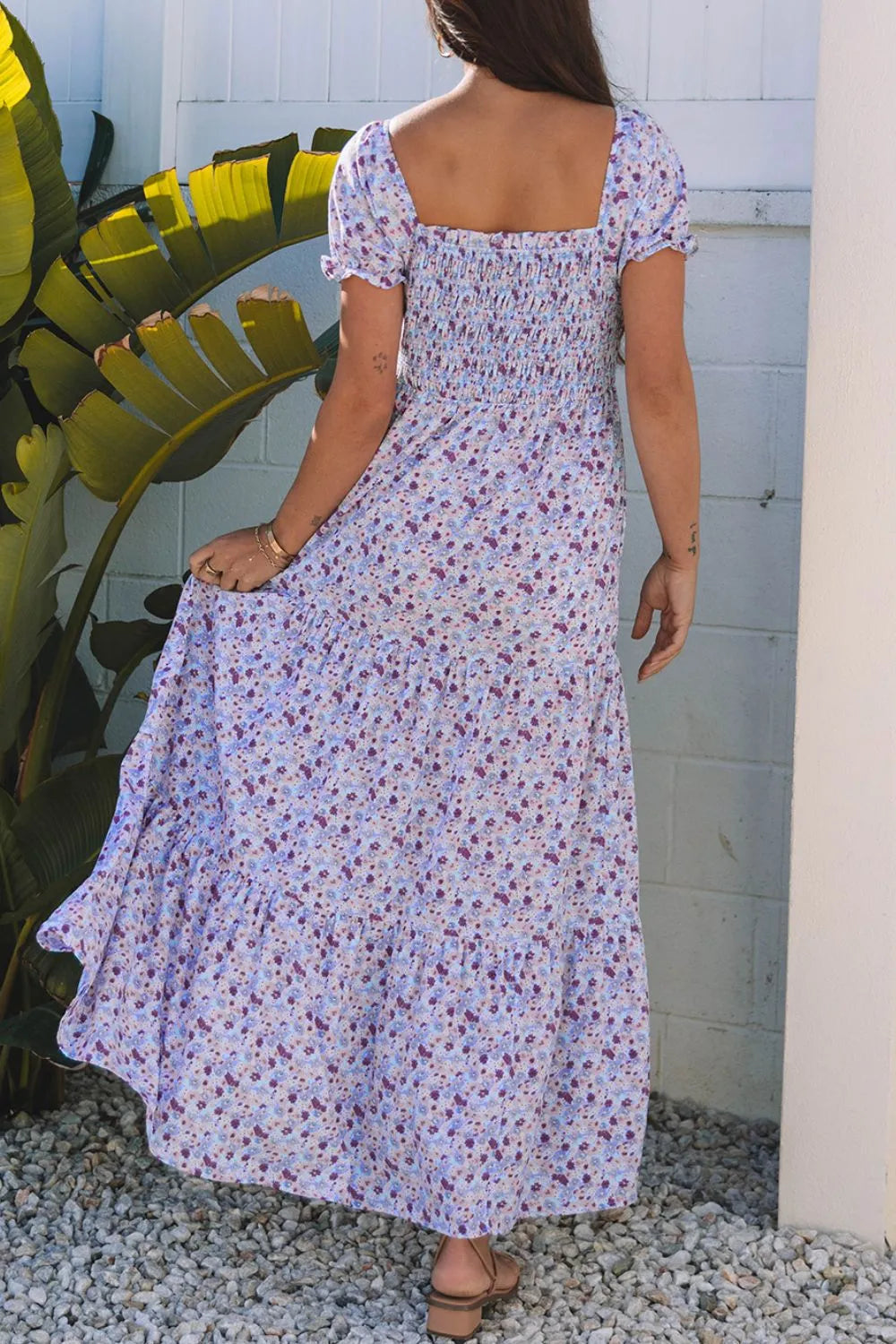 Tiered Floral Maxi Dress With Sleeves