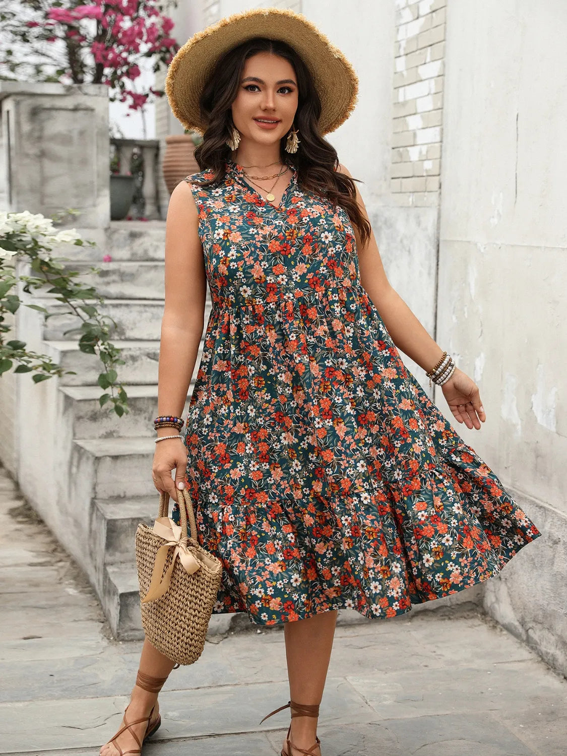 Plus Size Floral Sleeveless Dress