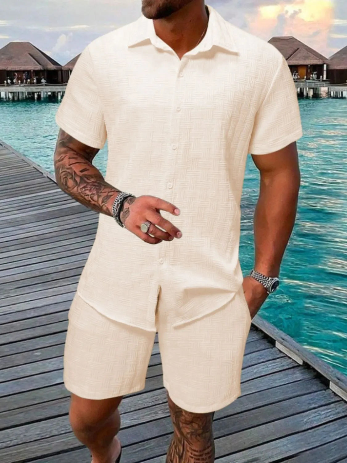 Men's Short Sleeve Shirt and Shorts Set