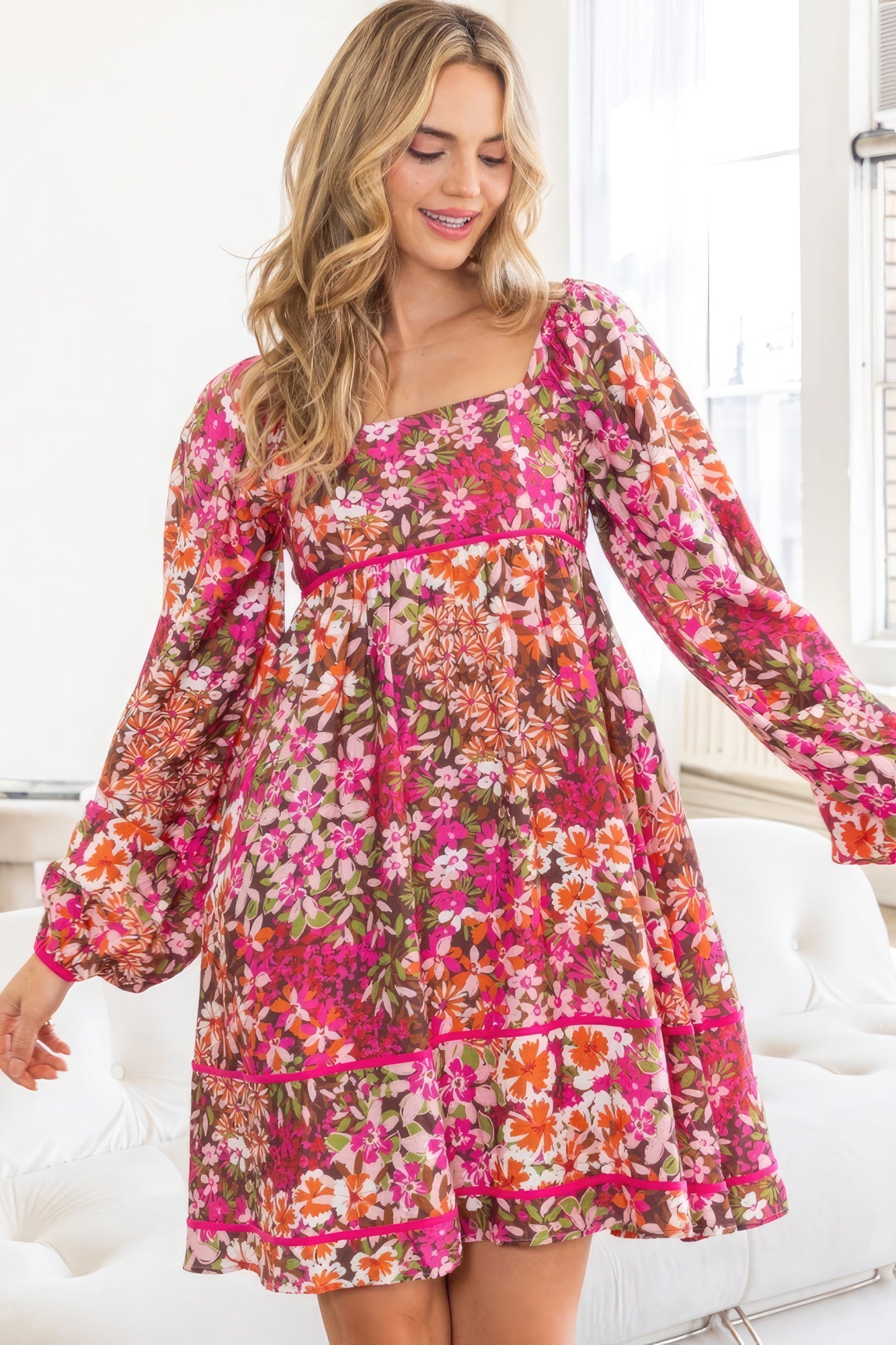 Floral Square Neck Mini Dress