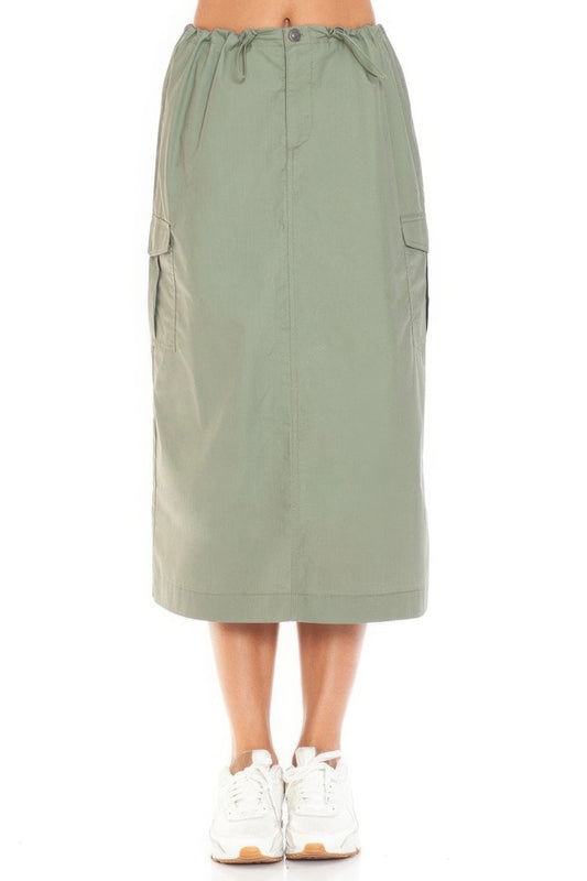 khaki Cargo Midi Skirt