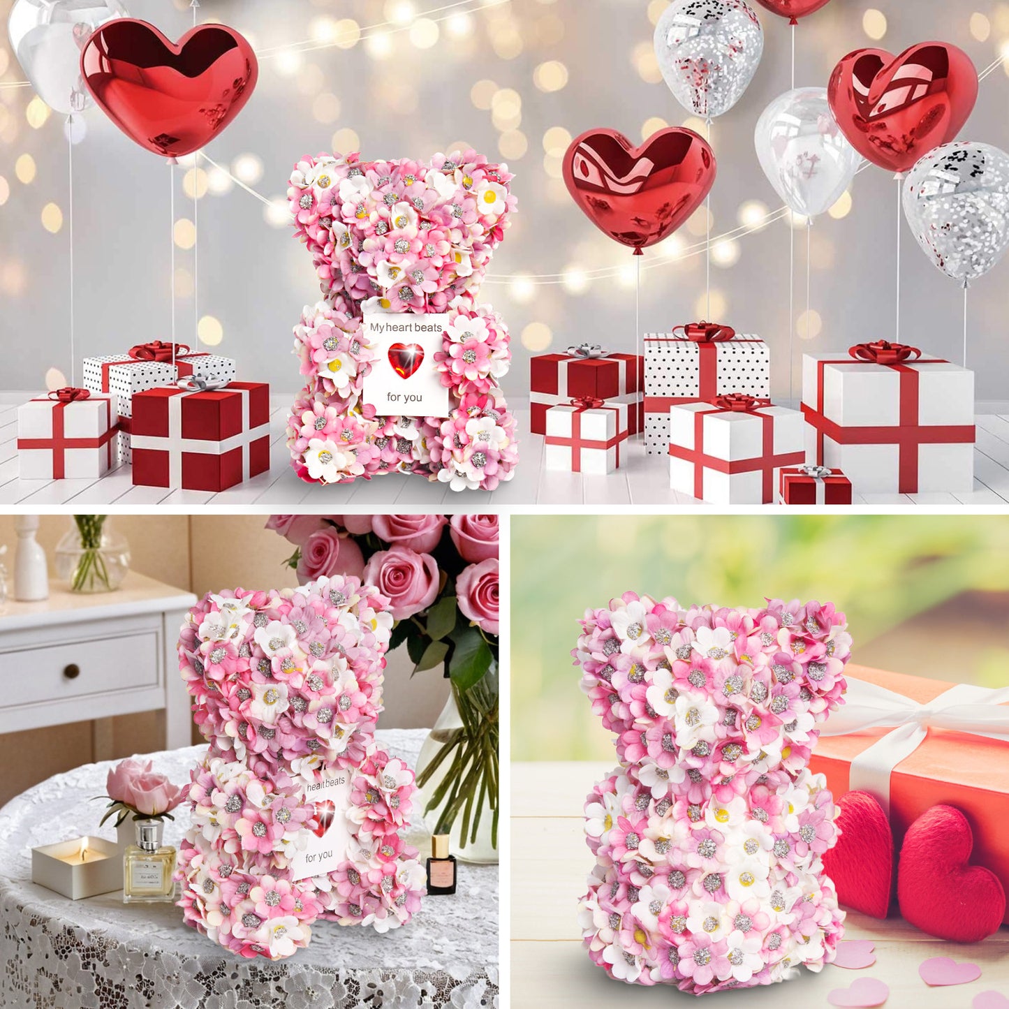 Pink Artificial Rose Bear 