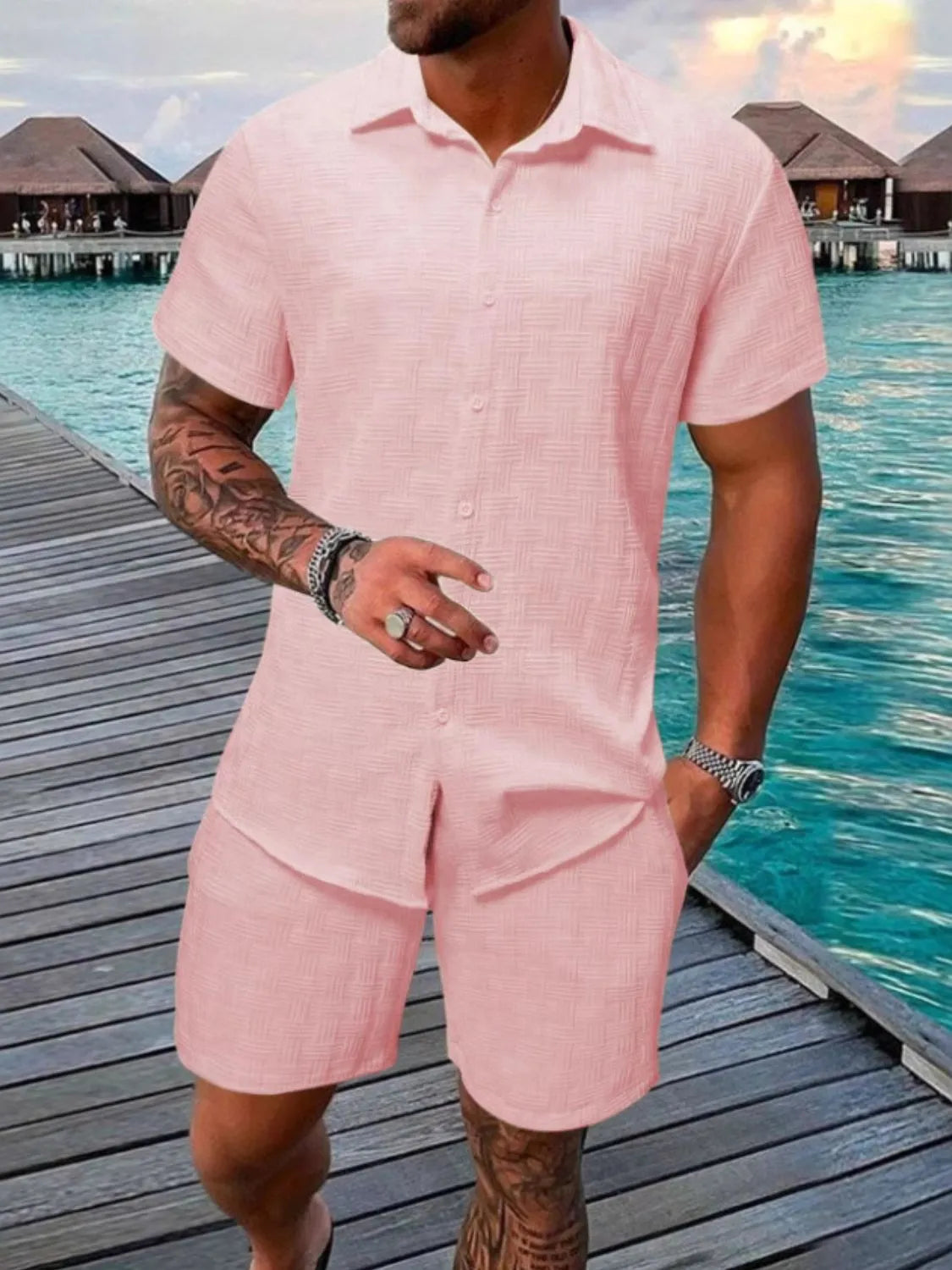Men's Short Sleeve Shirt and Shorts Set