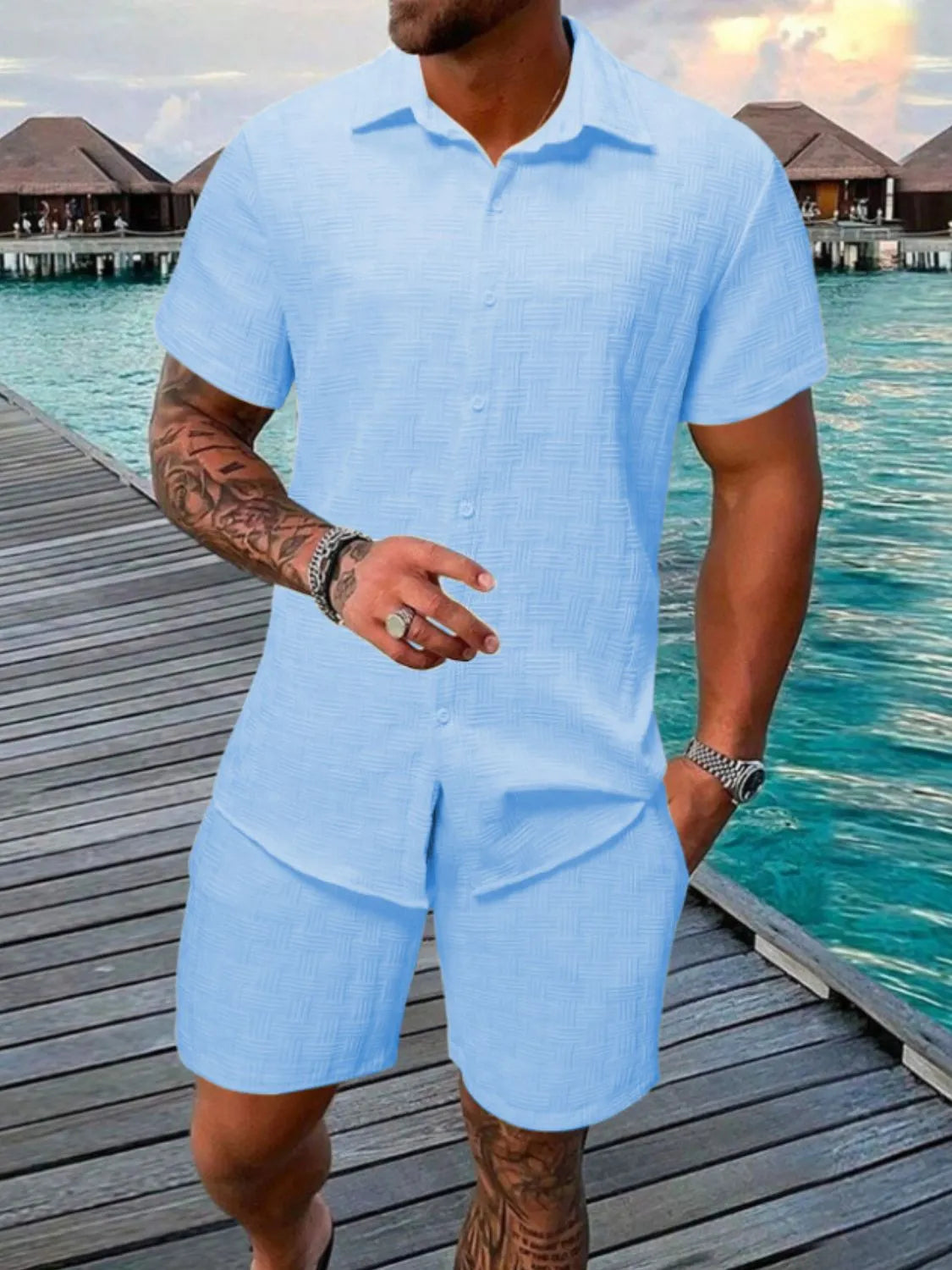 Men's Short Sleeve Shirt and Shorts Set