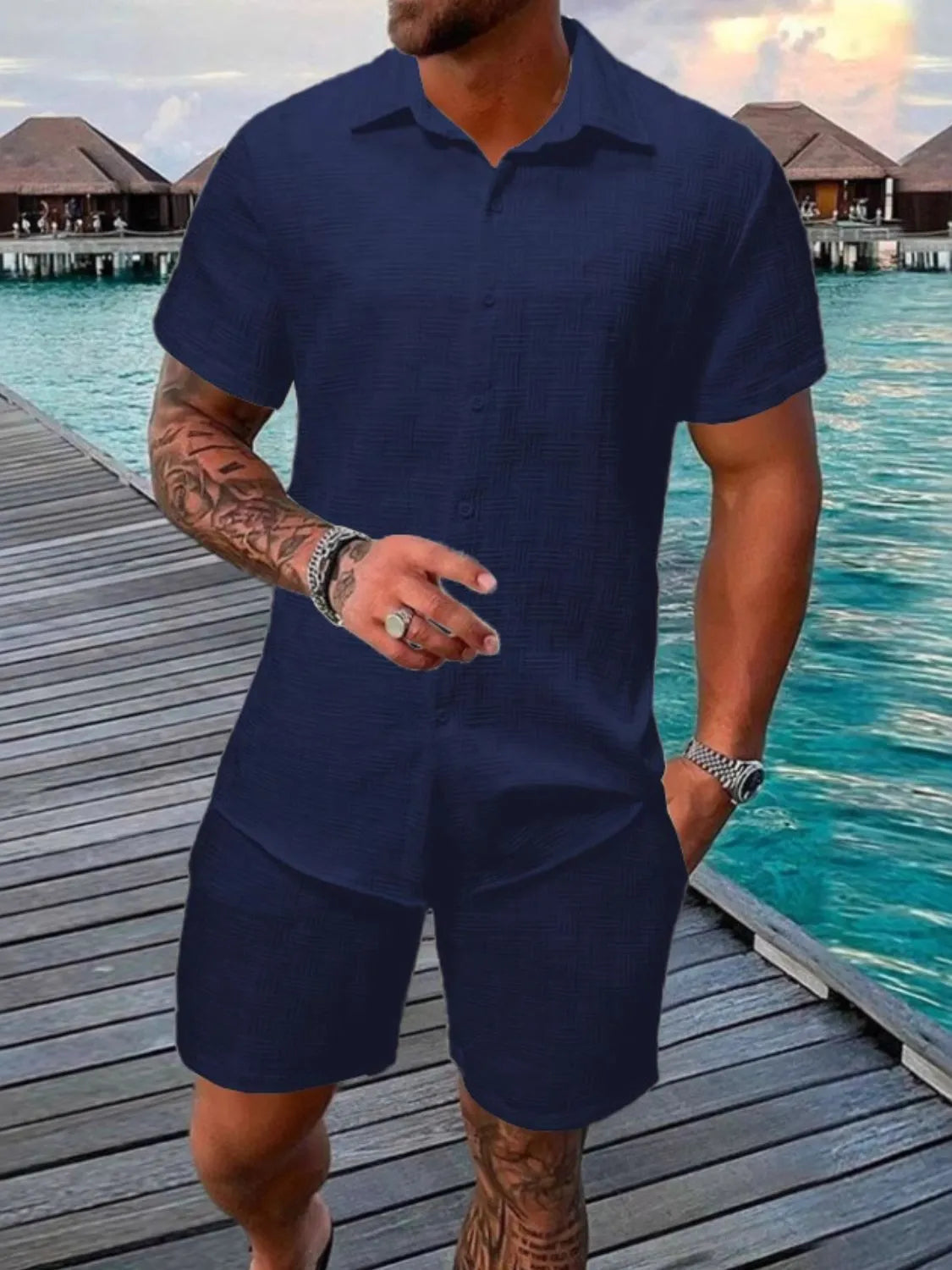 Men's Short Sleeve Shirt and Shorts Set
