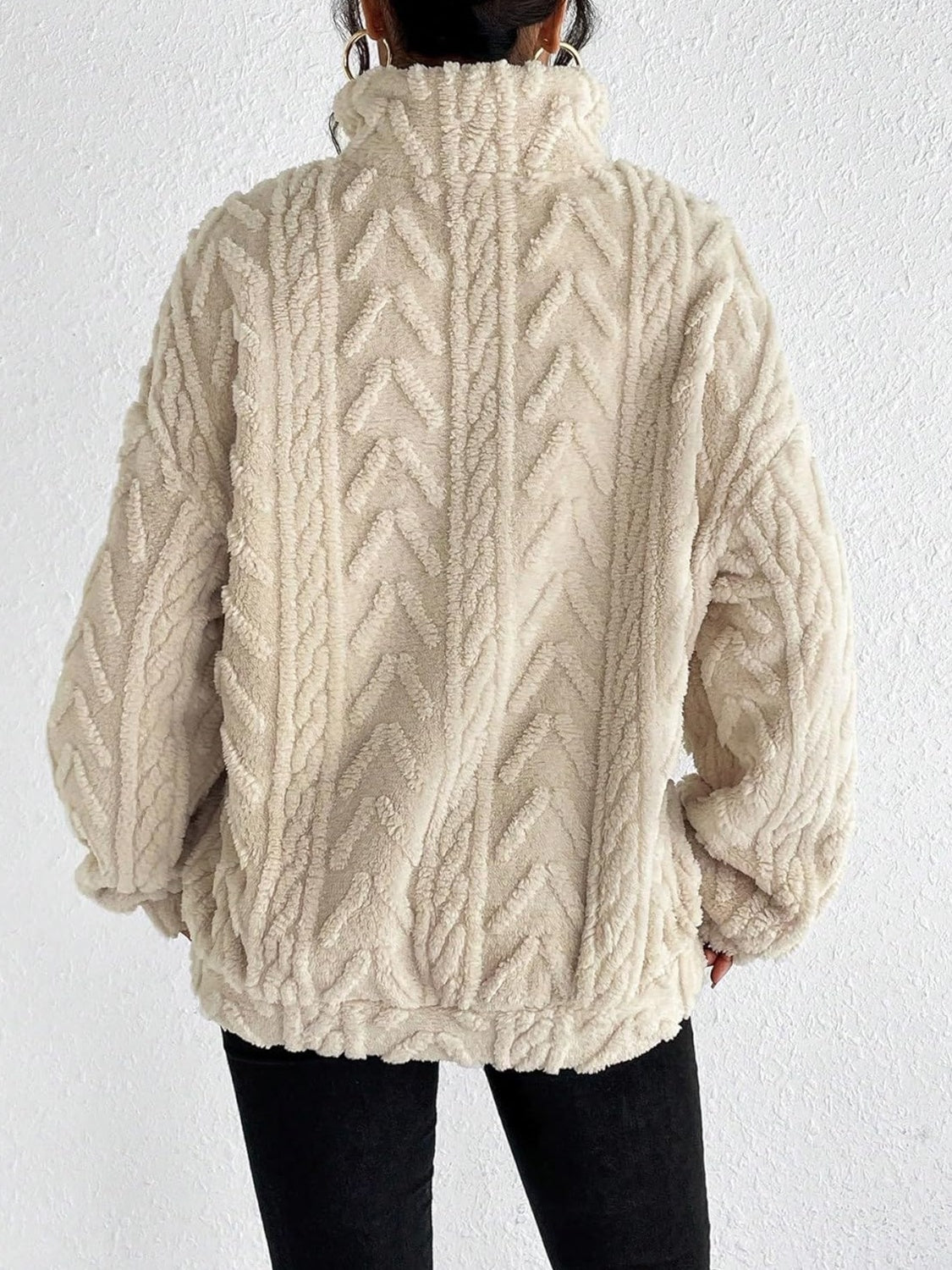 Fuzzy Quarter Zip Long Sleeve Sweatshirt - Burgeon Bizz