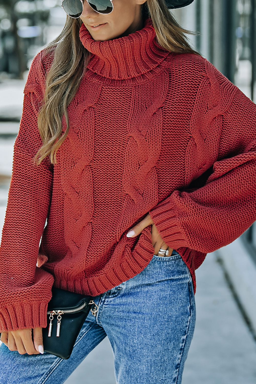 Cable-Knit Turtleneck Sweater