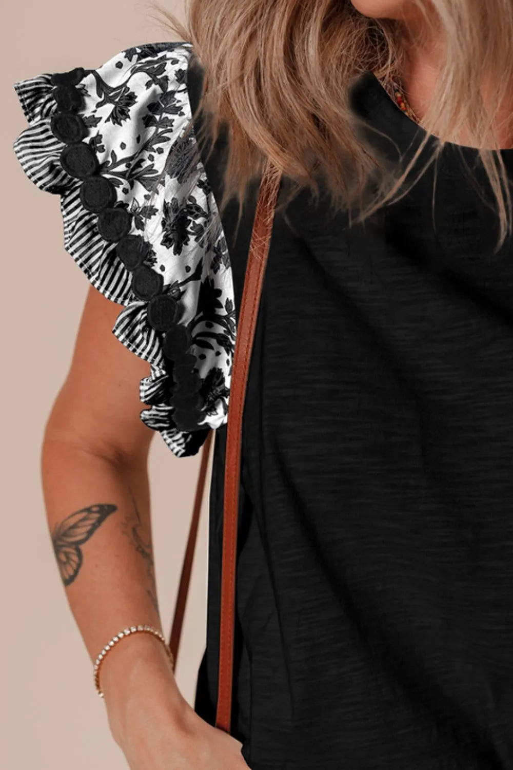 Printed Ruffled Sleeve Top