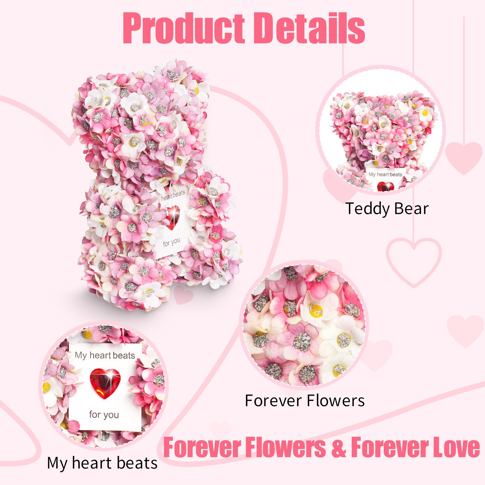 Pink Artificial Rose Bear 