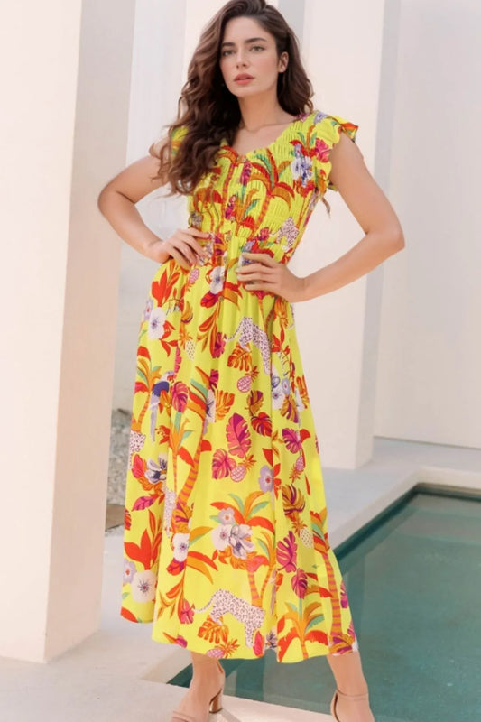 Leopard Print V Neck Maxi Dress