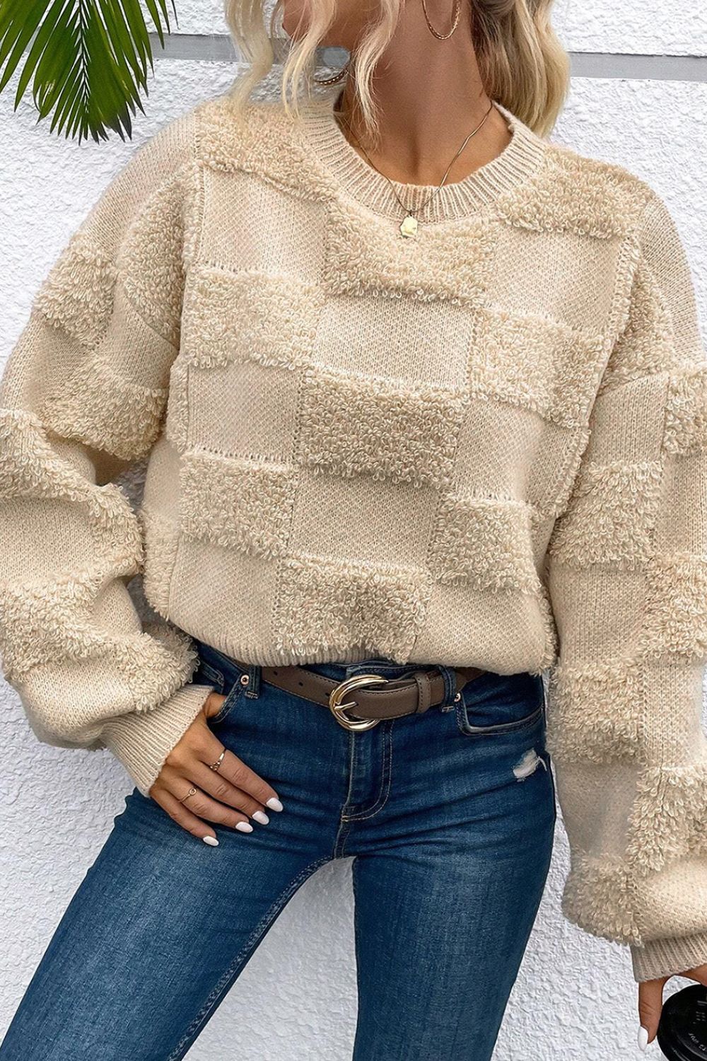 Checkered Round Neck Sweater