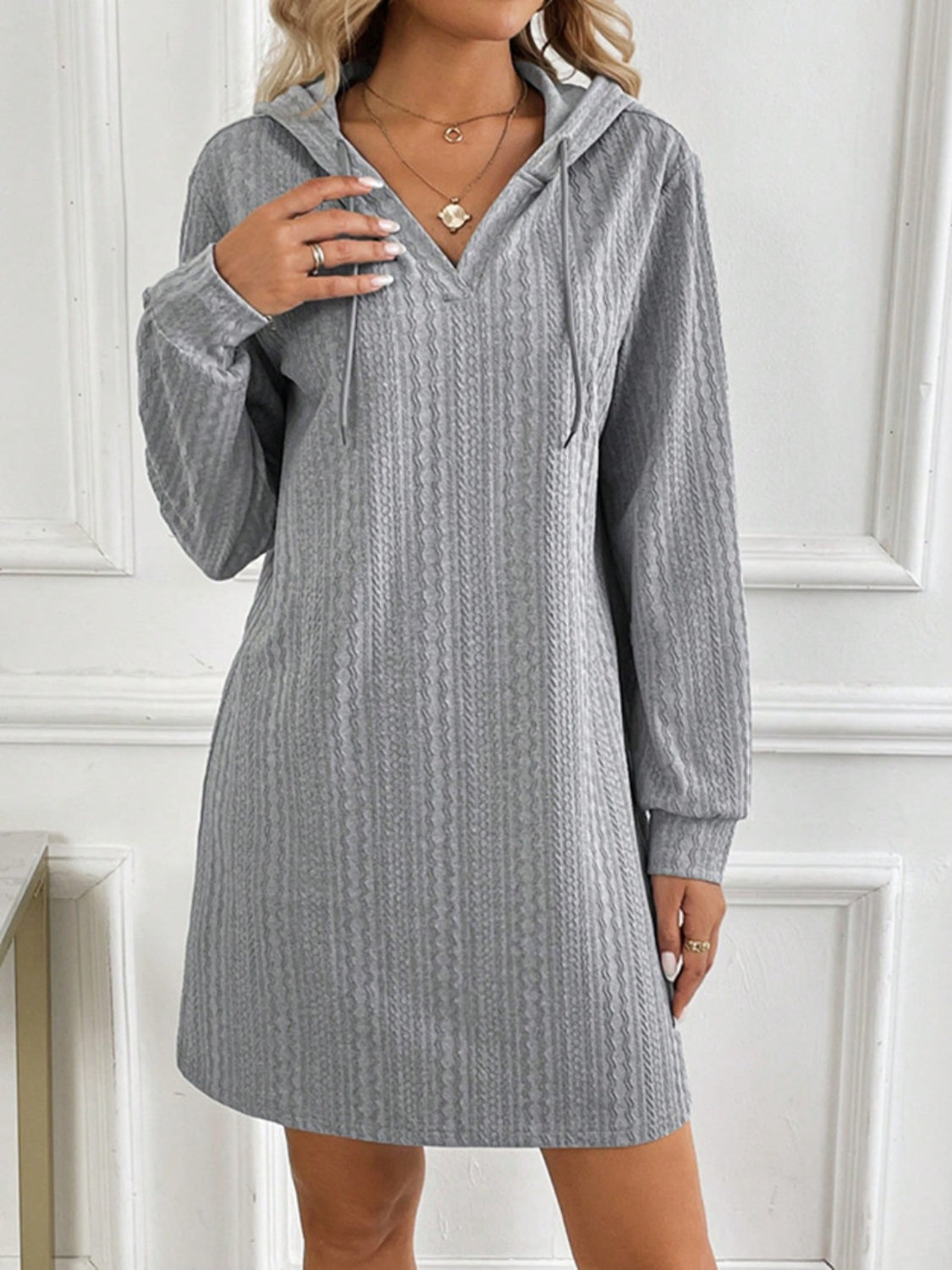 Long Sleeve Drawstring Mini Dress