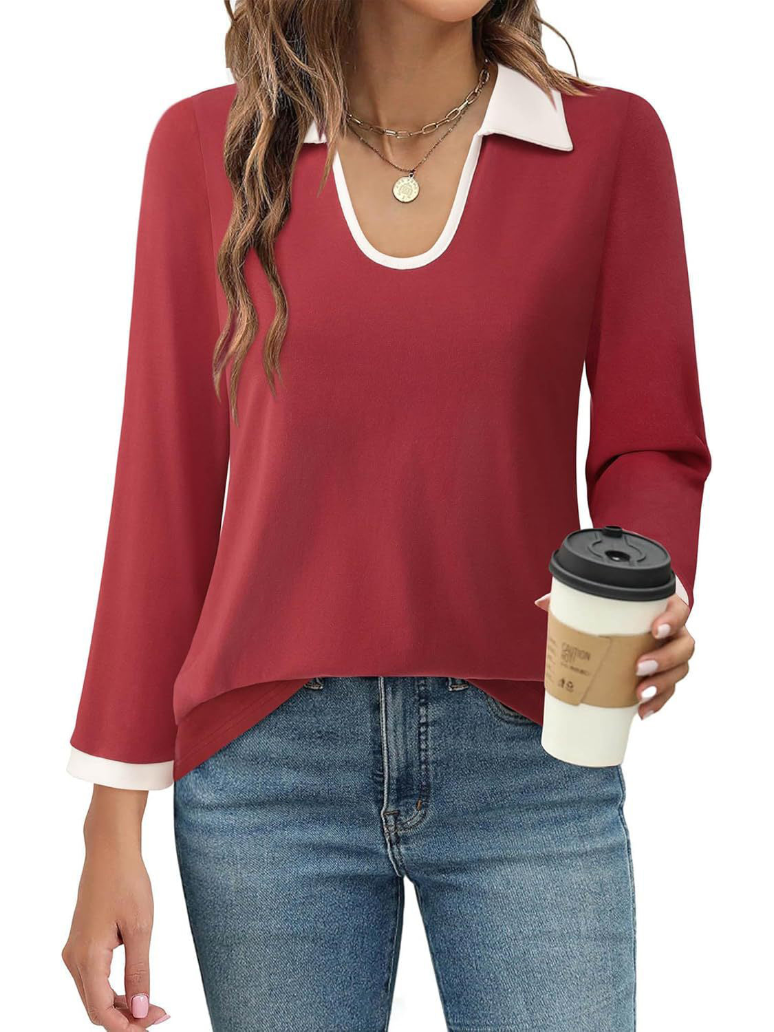 Collar Neck Long Sleeve Top