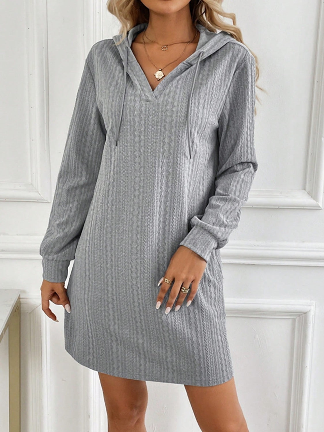 Long Sleeve Drawstring Mini Dress